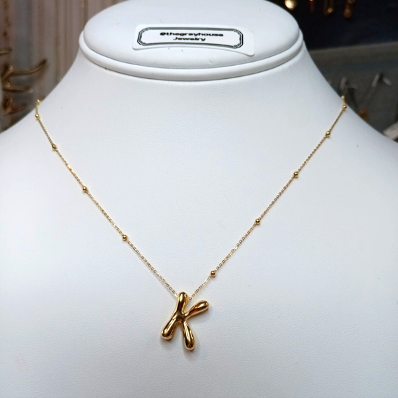 18K Bubble Letter Necklace Initial K Pendant Charm Bead...